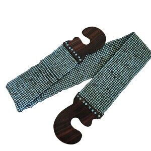 Vintage Wide Beaded Belt Teak Buckle‎ Gerda Lynggaard MCM BOHO TURQUOISE